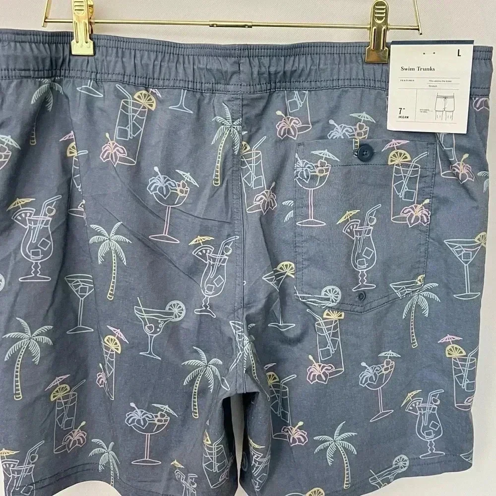 Swim Trunks Cpocktail Time Print Size Large Built -In Brief Blue 7